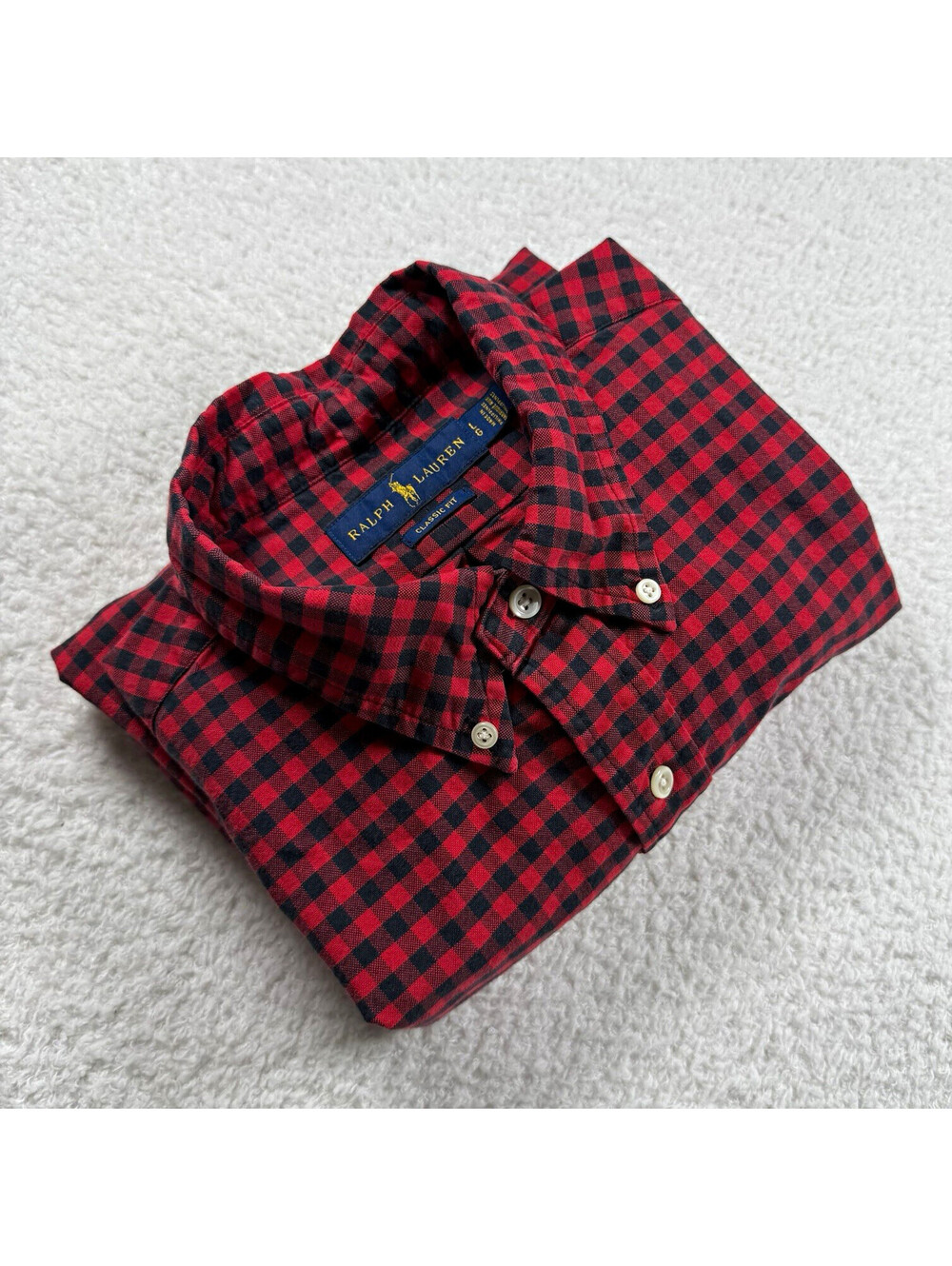 Ralph Lauren Men’s L Classic Fit Red Black Gingham Check Button Down Shirt